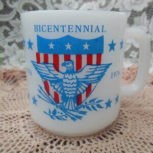 coffee mug Glasbake brand milk glass Bicentennial 1776-1976 design eagle & shiel
